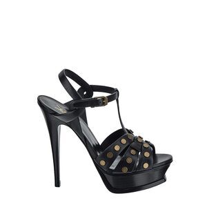 Saint Laurent Sandals Tribute Platform Leather Missing 2 Studs Slingback Open To